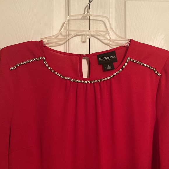 Liz Claiborne Red Embellished Blouse - Picture 2 of 5